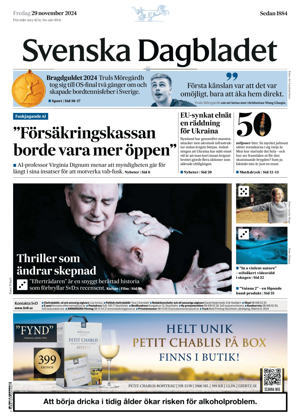 Prima-pagina-Svenska Dagbladet-edizione-di-oggi-20241129